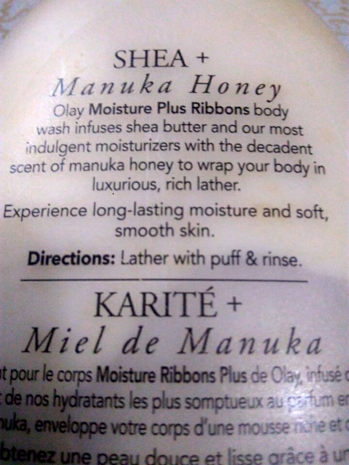 olay moisture ribbons body wash shea + manuka honey